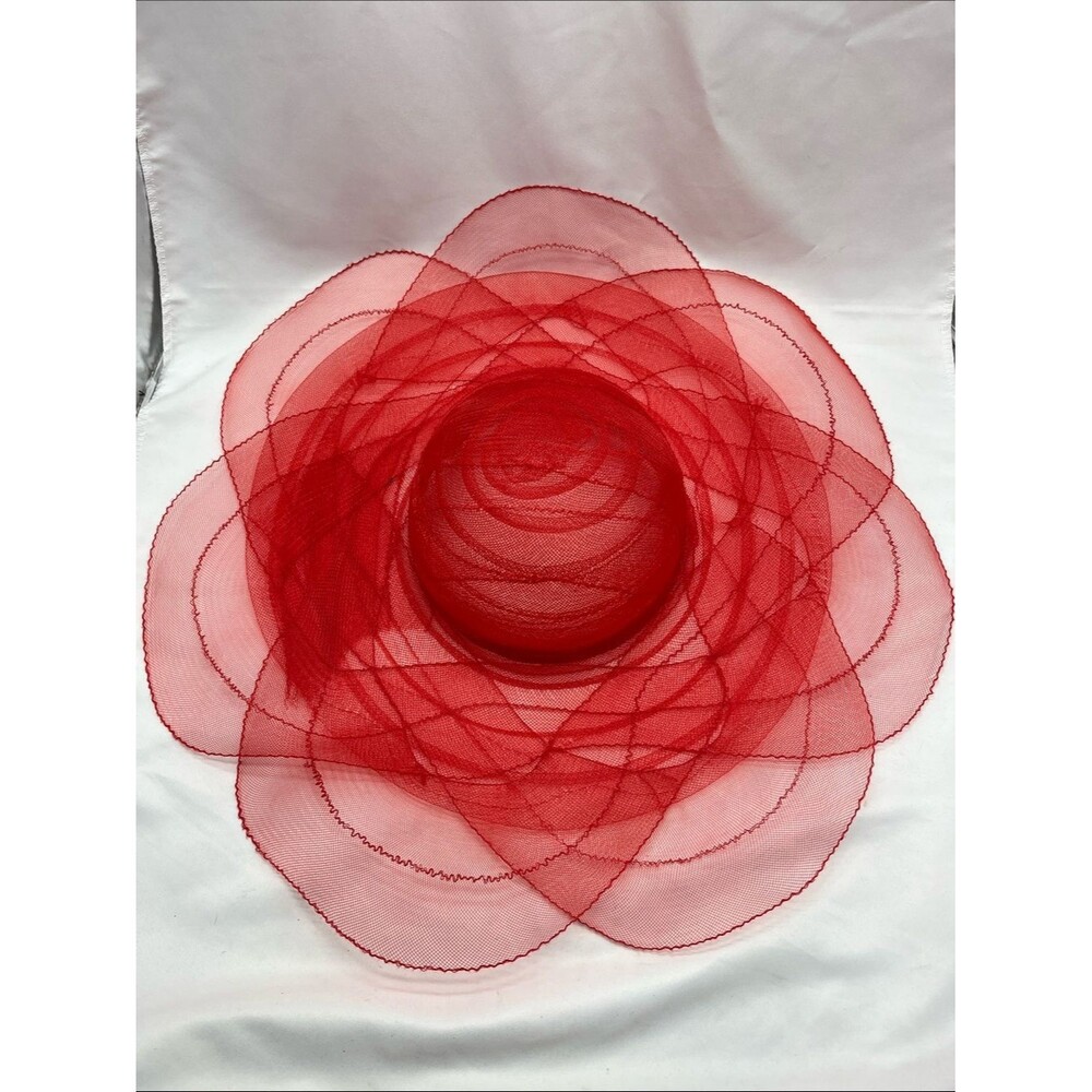 Red Mesh Dramatic Wide Brim Hat